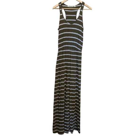 Micheal Stars Women’s Jersey Dress Maxi Striped Brown Off-White Razor Back OS - Picture 8 of 16